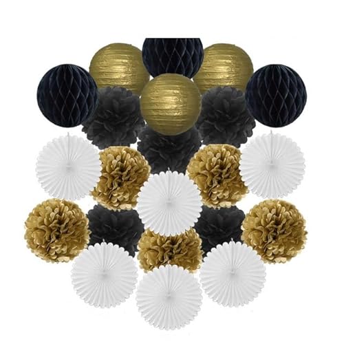 China Festival Dekorative Laterne Gold Schwarz Weiß Set Runde Papier Ball Laterne Tissue Fans 8 "10" 12 "Für Weihnachten Hochzeit Taufe Geburtstag Urlaub Party Decor(Gold Black Set,12inch) von MEYINGOU