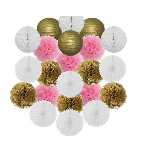 China Festival Dekorative Laterne Gold Schwarz Weiß Set Runde Papier Ball Laterne Tissue Fans 8 "10" 12 "Für Weihnachten Hochzeit Taufe Geburtstag Urlaub Party Decor(Gold Dark Pink,12inch) von MEYINGOU