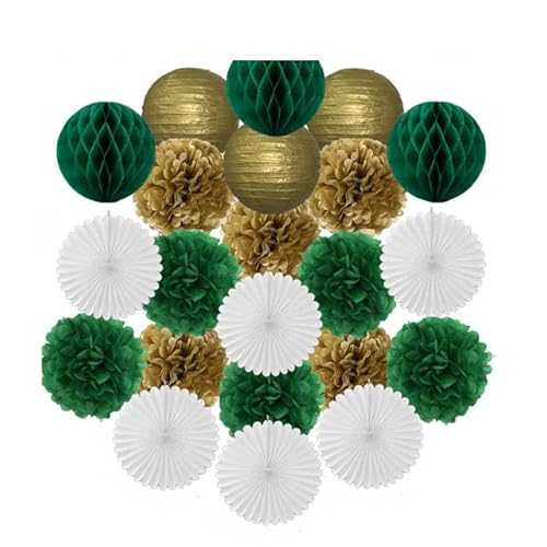 China Festival Dekorative Laterne Gold Schwarz Weiß Set Runde Papier Ball Laterne Tissue Fans 8 "10" 12 "Für Weihnachten Hochzeit Taufe Geburtstag Urlaub Party Decor(Gold Green Set,10inch) von MEYINGOU