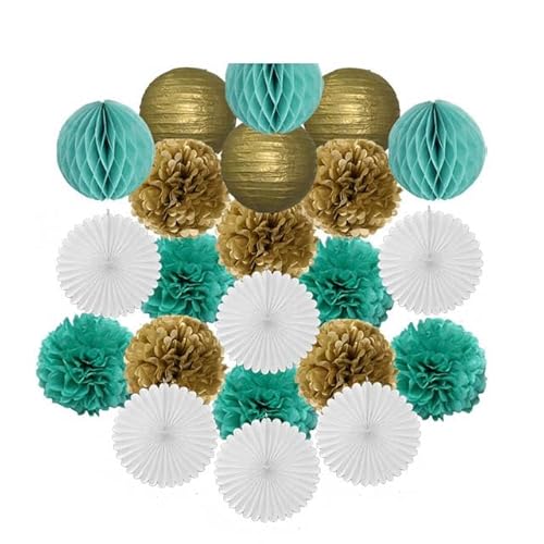 China Festival Dekorative Laterne Gold Schwarz Weiß Set Runde Papier Ball Laterne Tissue Fans 8 "10" 12 "Für Weihnachten Hochzeit Taufe Geburtstag Urlaub Party Decor(Gold Mint Set,12inch) von MEYINGOU