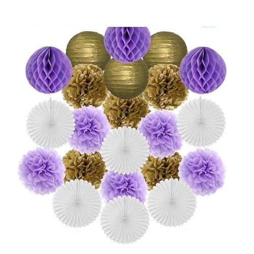 China Festival Dekorative Laterne Gold Schwarz Weiß Set Runde Papier Ball Laterne Tissue Fans 8 "10" 12 "Für Weihnachten Hochzeit Taufe Geburtstag Urlaub Party Decor(Gold Purple Set,10inch) von MEYINGOU