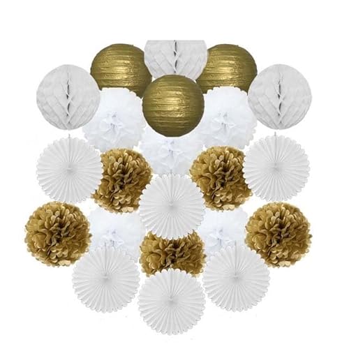 China Festival Dekorative Laterne Gold Schwarz Weiß Set Runde Papier Ball Laterne Tissue Fans 8 "10" 12 "Für Weihnachten Hochzeit Taufe Geburtstag Urlaub Party Decor(Gold White Set,10inch) von MEYINGOU