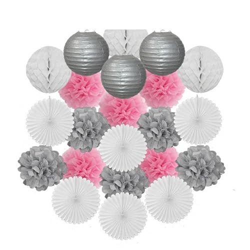 China Festival Dekorative Laterne Gold Schwarz Weiß Set Runde Papier Ball Laterne Tissue Fans 8 "10" 12 "Für Weihnachten Hochzeit Taufe Geburtstag Urlaub Party Decor(Silver Dark Pink,8inch) von MEYINGOU