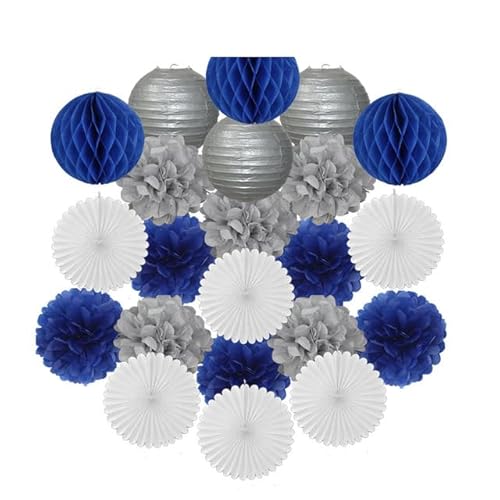 China Festival Dekorative Laterne Gold Schwarz Weiß Set Runde Papier Ball Laterne Tissue Fans 8 "10" 12 "Für Weihnachten Hochzeit Taufe Geburtstag Urlaub Party Decor(Silver Navy Blue,10inch) von MEYINGOU