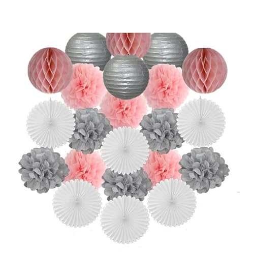 China Festival Dekorative Laterne Gold Schwarz Weiß Set Runde Papier Ball Laterne Tissue Fans 8 "10" 12 "Für Weihnachten Hochzeit Taufe Geburtstag Urlaub Party Decor(Silver Pink Set,12inch) von MEYINGOU