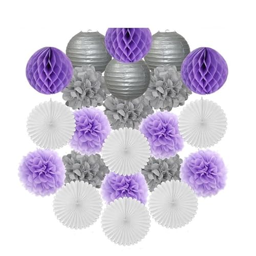 China Festival Dekorative Laterne Gold Schwarz Weiß Set Runde Papier Ball Laterne Tissue Fans 8 "10" 12 "Für Weihnachten Hochzeit Taufe Geburtstag Urlaub Party Decor(Silver Purple Set,12inch) von MEYINGOU