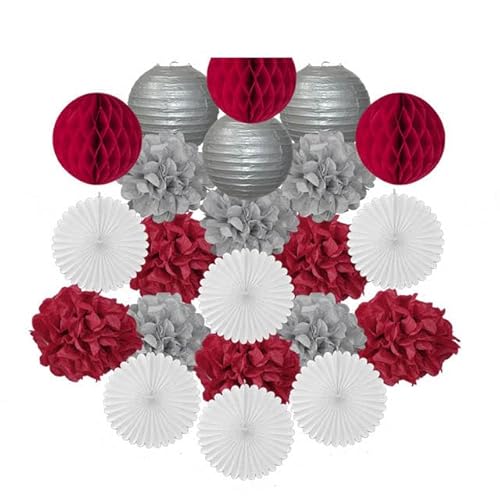 China Festival Dekorative Laterne Gold Schwarz Weiß Set Runde Papier Ball Laterne Tissue Fans 8 "10" 12 "Für Weihnachten Hochzeit Taufe Geburtstag Urlaub Party Decor(Silver Red Set,10inch) von MEYINGOU