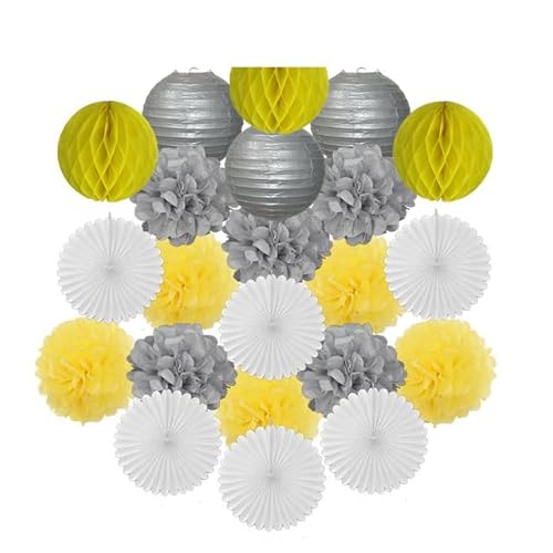 China Festival Dekorative Laterne Gold Schwarz Weiß Set Runde Papier Ball Laterne Tissue Fans 8 "10" 12 "Für Weihnachten Hochzeit Taufe Geburtstag Urlaub Party Decor(Silver Yellow Set,10inch) von MEYINGOU