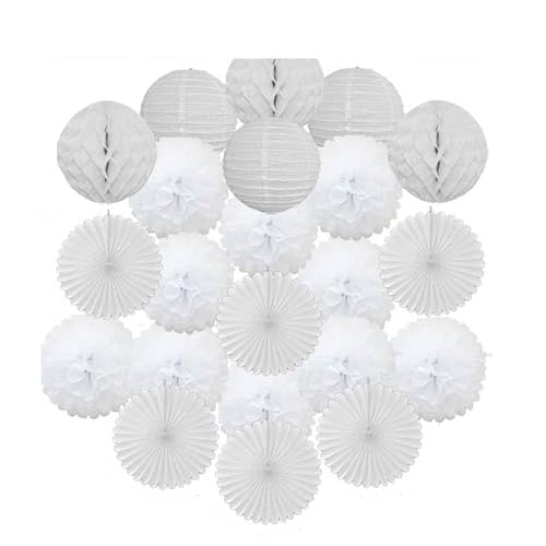 China Festival Dekorative Laterne Gold Schwarz Weiß Set Runde Papier Ball Laterne Tissue Fans 8 "10" 12 "Für Weihnachten Hochzeit Taufe Geburtstag Urlaub Party Decor(White Set,8inch) von MEYINGOU