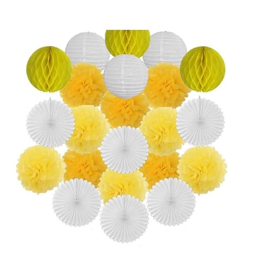 China Festival Dekorative Laterne Gold Schwarz Weiß Set Runde Papier Ball Laterne Tissue Fans 8 "10" 12 "Für Weihnachten Hochzeit Taufe Geburtstag Urlaub Party Decor(Yellow Set,12inch) von MEYINGOU