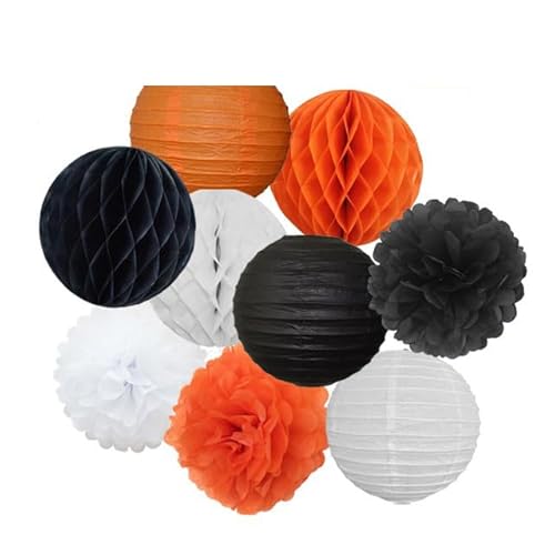 China Festival Dekorative Laterne Hochzeitsparty-Gastgeschenk, hängende runde Papierlaterne, lila, blau, rosa, 6" 8" 10" 12" Taufe, Geburtstag, Weihnachten, EID, Urlaubsdeko(Black Orange Set,8inch) von MEYINGOU