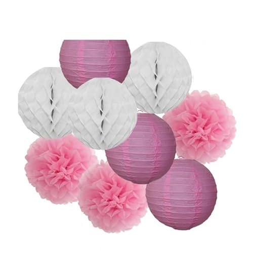 China Festival Dekorative Laterne Hochzeitsparty-Gastgeschenk, hängende runde Papierlaterne, lila, blau, rosa, 6" 8" 10" 12" Taufe, Geburtstag, Weihnachten, EID, Urlaubsdeko(Pink Set,10inch) von MEYINGOU