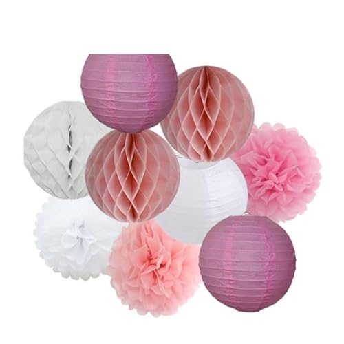 China Festival Dekorative Laterne Hochzeitsparty-Gastgeschenk, hängende runde Papierlaterne, lila, blau, rosa, 6" 8" 10" 12" Taufe, Geburtstag, Weihnachten, EID, Urlaubsdeko(Pink White Set,12inch) von MEYINGOU