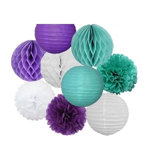 China Festival Dekorative Laterne Hochzeitsparty-Gastgeschenk, hängende runde Papierlaterne, lila, blau, rosa, 6" 8" 10" 12" Taufe, Geburtstag, Weihnachten, EID, Urlaubsdeko(Purple Mint Set,6inch) von MEYINGOU