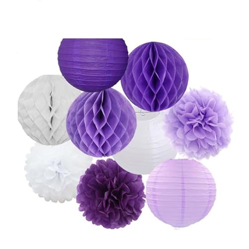 China Festival Dekorative Laterne Hochzeitsparty-Gastgeschenk, hängende runde Papierlaterne, lila, blau, rosa, 6" 8" 10" 12" Taufe, Geburtstag, Weihnachten, EID, Urlaubsdeko(Purple White Set,12inch) von MEYINGOU