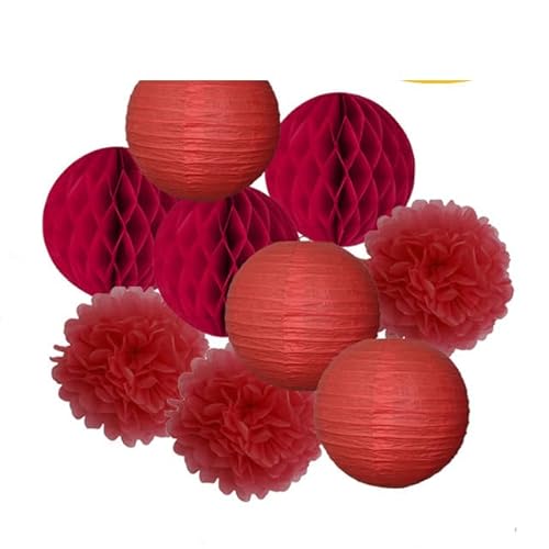 China Festival Dekorative Laterne Hochzeitsparty-Gastgeschenk, hängende runde Papierlaterne, lila, blau, rosa, 6" 8" 10" 12" Taufe, Geburtstag, Weihnachten, EID, Urlaubsdeko(Red Set,6inch) von MEYINGOU