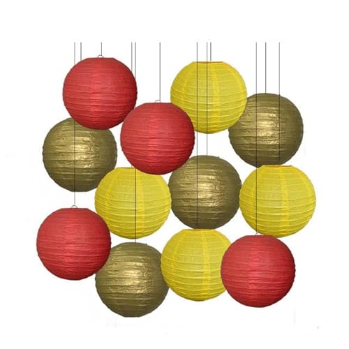 China Festival Dekorative Laterne Hochzeitszeremonie Partygeschenk 8" 10" 12" 14" 16" Gold Royal Blau Weiß Runde Papierkugel Laterne Taufe Dekor(Gold Red Yellow,16inch(40cm)) von MEYINGOU