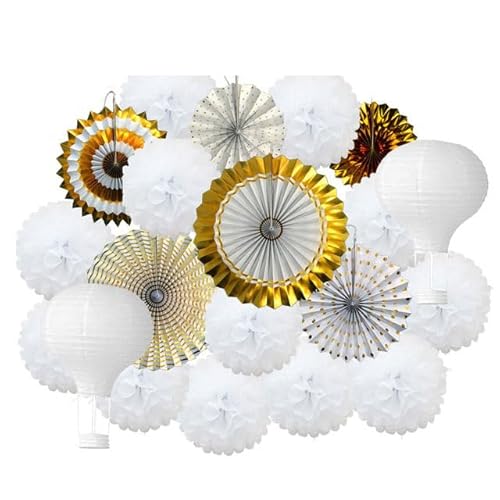 China Festival Dekorative Laterne Party Favor Rosa Set Gemischte Größe Papier Fan Laterne Hochzeit Taufe Dekor Gewebe Blume Blau(Green Yellow Set) von MEYINGOU