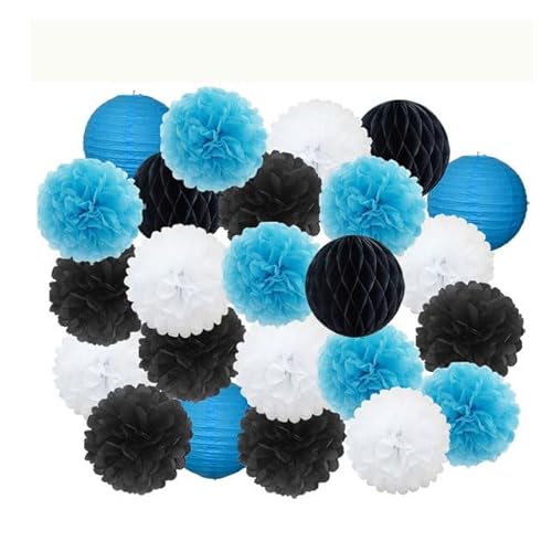 China Festival Dekorative Laterne Party Favor Rosa Weiß Set Runde Papier Ball Laterne Falten Taufe Hochzeit Decor Waben Pompom(Black Blue Set,12inch) von MEYINGOU