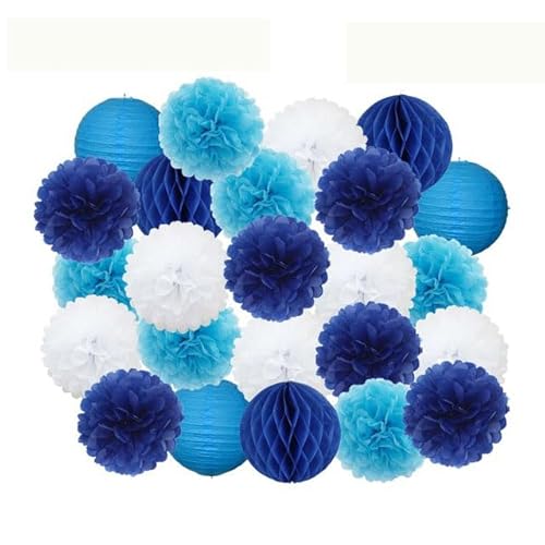 China Festival Dekorative Laterne Party Favor Rosa Weiß Set Runde Papier Ball Laterne Falten Taufe Hochzeit Decor Waben Pompom(Dark Blue Set,12inch) von MEYINGOU