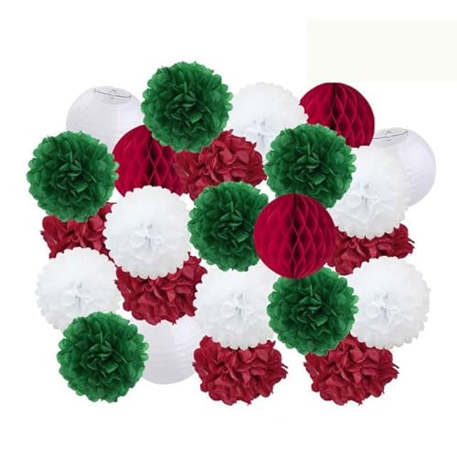 China Festival Dekorative Laterne Party Favor Rosa Weiß Set Runde Papier Ball Laterne Falten Taufe Hochzeit Decor Waben Pompom(Green Set,6inch) von MEYINGOU