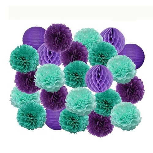 China Festival Dekorative Laterne Party Favor Rosa Weiß Set Runde Papier Ball Laterne Falten Taufe Hochzeit Decor Waben Pompom(Mint Set,6inch) von MEYINGOU