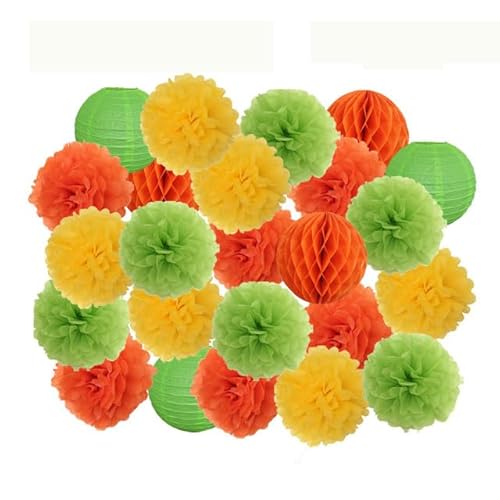 China Festival Dekorative Laterne Party Favor Rosa Weiß Set Runde Papier Ball Laterne Falten Taufe Hochzeit Decor Waben Pompom(Orange Green Yellow,10inch) von MEYINGOU