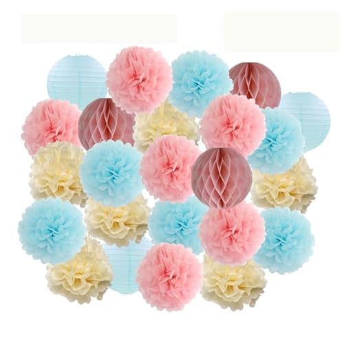 China Festival Dekorative Laterne Party Favor Rosa Weiß Set Runde Papier Ball Laterne Falten Taufe Hochzeit Decor Waben Pompom(Pink Blue Beige,10inch) von MEYINGOU