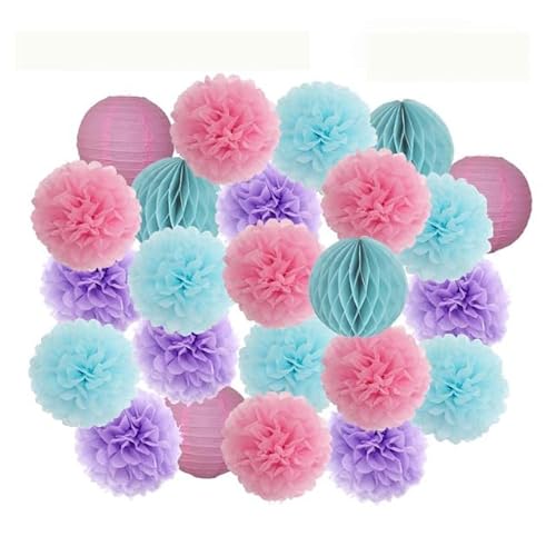 China Festival Dekorative Laterne Party Favor Rosa Weiß Set Runde Papier Ball Laterne Falten Taufe Hochzeit Decor Waben Pompom(Pink Blue Purple,12inch) von MEYINGOU