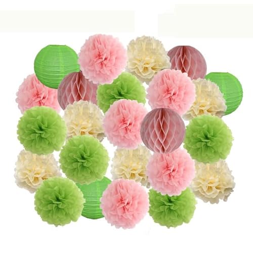 China Festival Dekorative Laterne Party Favor Rosa Weiß Set Runde Papier Ball Laterne Falten Taufe Hochzeit Decor Waben Pompom(Pink Green Beige,10inch) von MEYINGOU