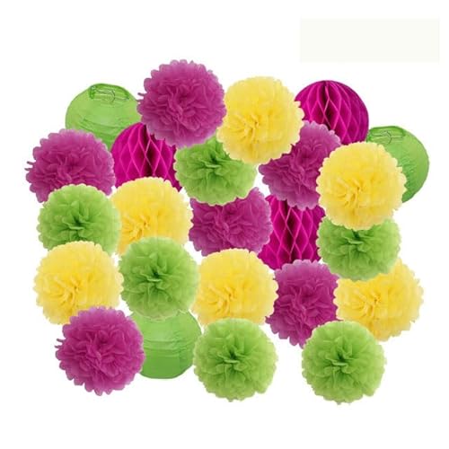 China Festival Dekorative Laterne Party Favor Rosa Weiß Set Runde Papier Ball Laterne Falten Taufe Hochzeit Decor Waben Pompom(Rose Green Yellow,12inch) von MEYINGOU