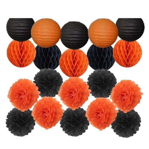 China Festival Dekorative Laterne Party-Geschenk for Kinder mit Meerjungfrauen-Motiv, lila, Minze, rund, 15,2 cm, 30,5 cm, Taufe, 18. Geburtstag, Hochzeit, Valentinstag, Dekoration, Pompom(Black Orang von MEYINGOU