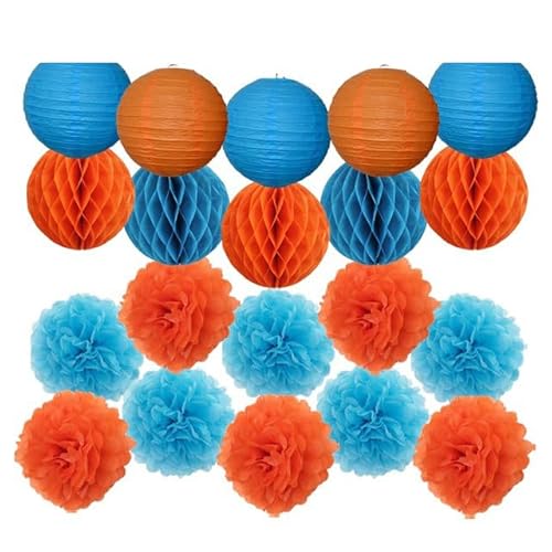 China Festival Dekorative Laterne Party-Geschenk for Kinder mit Meerjungfrauen-Motiv, lila, Minze, rund, 15,2 cm, 30,5 cm, Taufe, 18. Geburtstag, Hochzeit, Valentinstag, Dekoration, Pompom(Blue Orange von MEYINGOU