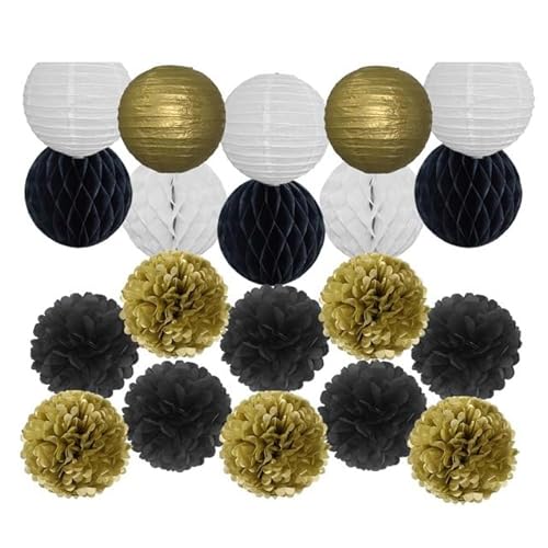 China Festival Dekorative Laterne Party-Geschenk for Kinder mit Meerjungfrauen-Motiv, lila, Minze, rund, 15,2 cm, 30,5 cm, Taufe, 18. Geburtstag, Hochzeit, Valentinstag, Dekoration, Pompom(Gold Black von MEYINGOU