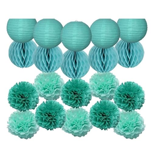 China Festival Dekorative Laterne Party-Geschenk for Kinder mit Meerjungfrauen-Motiv, lila, Minze, rund, 15,2 cm, 30,5 cm, Taufe, 18. Geburtstag, Hochzeit, Valentinstag, Dekoration, Pompom(Mint Set,6i von MEYINGOU