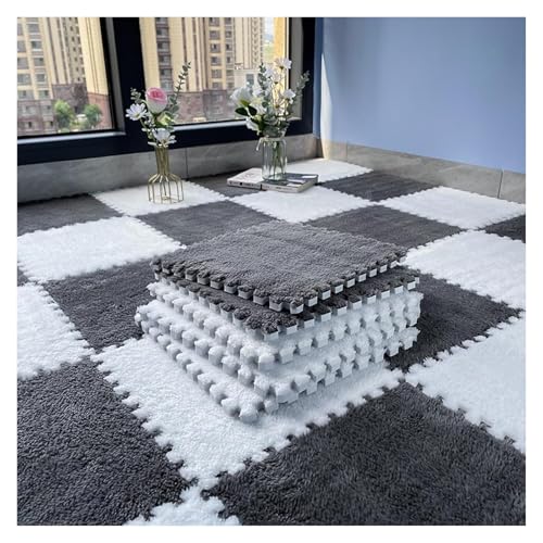 Interlocking Mat Wasserdicht Hochelastische Spielm 10 Stück Plüsch-Teppichfliesen, ineinandergreifende Puzzle-Bodenmatte, Plüsch-Puzzle-Spielmatten for den Boden, Schaumstofffliesen-Teppiche, 12 x 12 von MEYINGOU