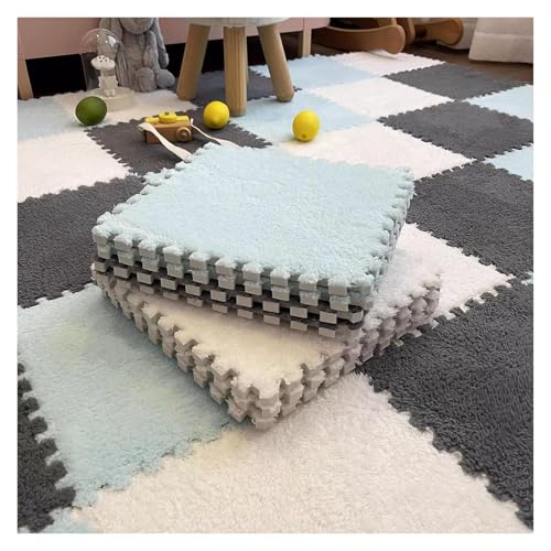 Interlocking Mat Wasserdicht Hochelastische Spielm 10 Stück Puzzle-Bodenspielmatten wie Teppiche, Puzzle-Bodenmatte aus Schaumstoff, ineinander greifende Plüschteppichfliesen mit Rand, 12 x 12 Zoll(Gr von MEYINGOU