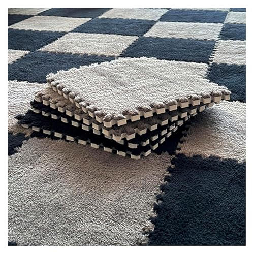 Interlocking Mat Wasserdicht Hochelastische Spielm 10 Stück ineinander greifende flauschige Teppichfliesen, Bodenmatte aus Plüsch-Puzzleschaum, zottelige Spielmatte for Wohnzimmer, Schlafzimmer, Spiel von MEYINGOU