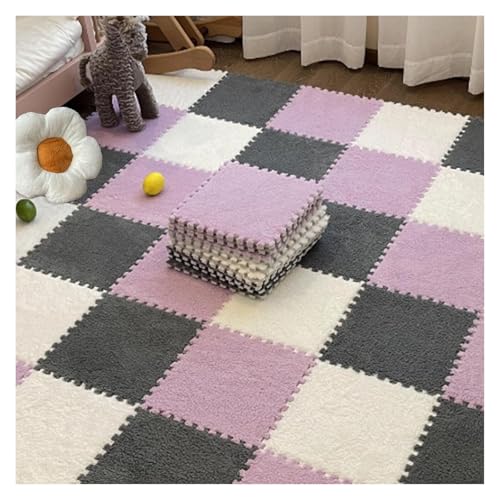 Interlocking Mat Wasserdicht Hochelastische Spielm 10 Stück quadratische ineinander greifende flauschige Fliesen, Plüsch ineinander greifende Teppichfliesen, Spielmatte, Schaumstoff, Puzzleboden, Fußm von MEYINGOU