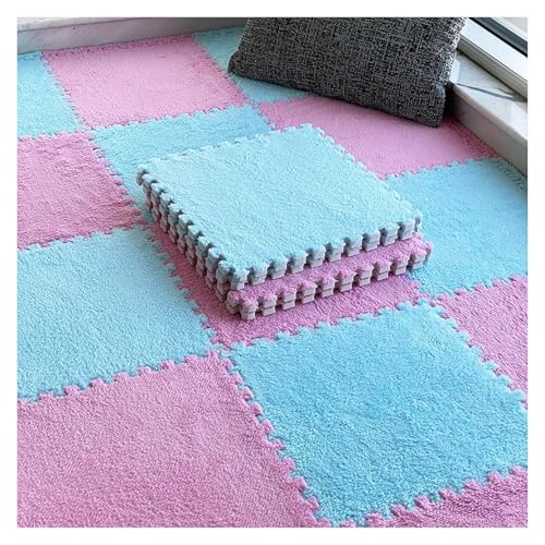 Interlocking Mat Wasserdicht Hochelastische Spielm 10 Stück weiche Puzzle-Schaumstoff-Bodenmatten, quadratische ineinander greifende Teppichfliesen, Plüsch-Spielmatte, Spielzimmer, Schlafzimmer, 12 un von MEYINGOU