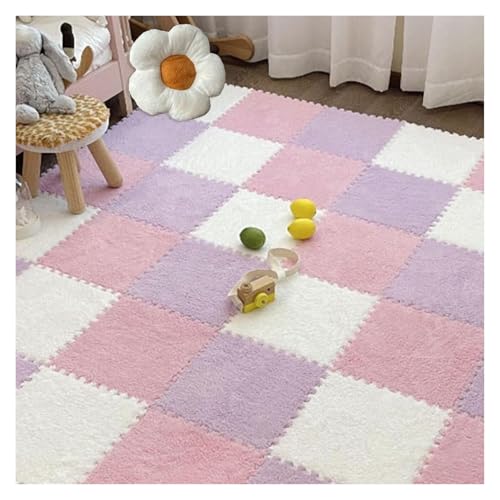 Interlocking Mat Wasserdicht Hochelastische Spielm 16 Stück, 30 x 30 cm, weiche Plüsch-Puzzlematten for den Boden, Spielmatte, Teppichfliesen, Quadrate, ineinander greifende Schaumstofffliesen for die von MEYINGOU