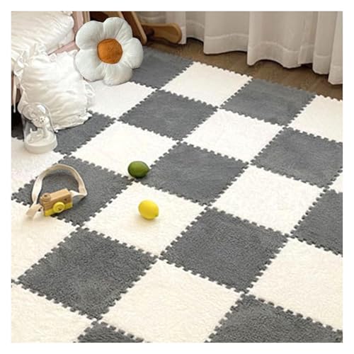 Interlocking Mat Wasserdicht Hochelastische Spielm 16 Stück, 30 x 30 cm, weiche Plüsch-Puzzlematten for den Boden, Spielmatte, Teppichfliesen, Quadrate, ineinander greifende Schaumstofffliesen for die von MEYINGOU