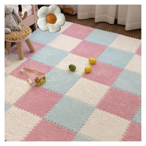 Interlocking Mat Wasserdicht Hochelastische Spielm 16 Stück, 30 x 30 cm, weiche Plüsch-Puzzlematten for den Boden, Spielmatte, Teppichfliesen, Quadrate, ineinander greifende Schaumstofffliesen for die von MEYINGOU