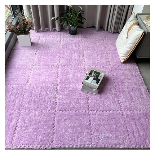 Interlocking Mat Wasserdicht Hochelastische Spielm 16 Stück ineinander greifende Plüsch-Bodenfliesen, Teppichquadrate, 12 x 12 Zoll flauschige Puzzleteil-Bodenmatte, Puzzlematte for das Wohnzimmer(Pur von MEYINGOU