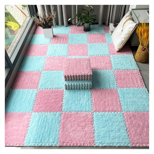 Interlocking Mat Wasserdicht Hochelastische Spielm 16 Stück ineinander greifende Plüsch-Bodenfliesen, Teppichquadrate, 12 x 12 Zoll flauschige Puzzleteil-Bodenmatte, Puzzlematte for das Wohnzimmer(Lig von MEYINGOU