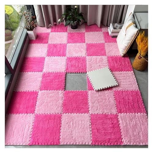 Interlocking Mat Wasserdicht Hochelastische Spielm 16 Stück ineinander greifende Plüsch-Bodenfliesen, Teppichquadrate, 12 x 12 Zoll flauschige Puzzleteil-Bodenmatte, Puzzlematte for das Wohnzimmer(Pin von MEYINGOU