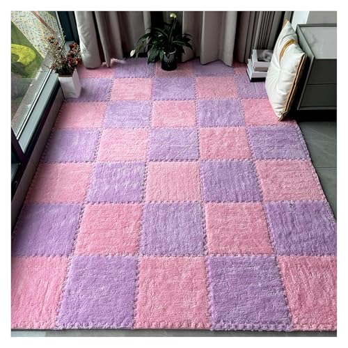 Interlocking Mat Wasserdicht Hochelastische Spielm 16 Stück ineinander greifende Plüsch-Bodenfliesen, Teppichquadrate, 12 x 12 Zoll flauschige Puzzleteil-Bodenmatte, Puzzlematte for das Wohnzimmer(Pin von MEYINGOU