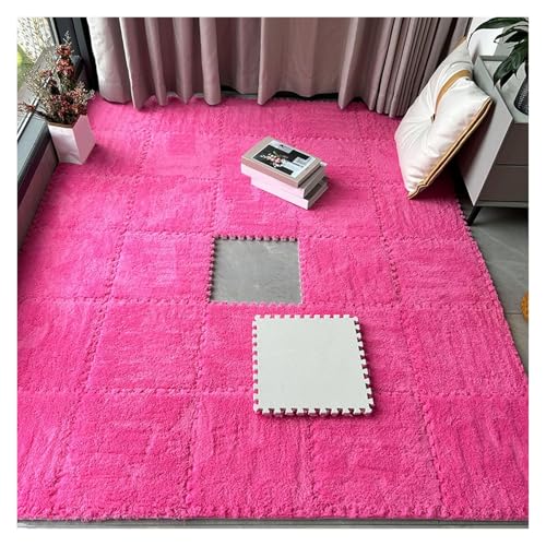 Interlocking Mat Wasserdicht Hochelastische Spielm 16 Stück ineinander greifende Plüsch-Bodenfliesen, Teppichquadrate, 12 x 12 Zoll flauschige Puzzleteil-Bodenmatte, Puzzlematte for das Wohnzimmer(Ros von MEYINGOU