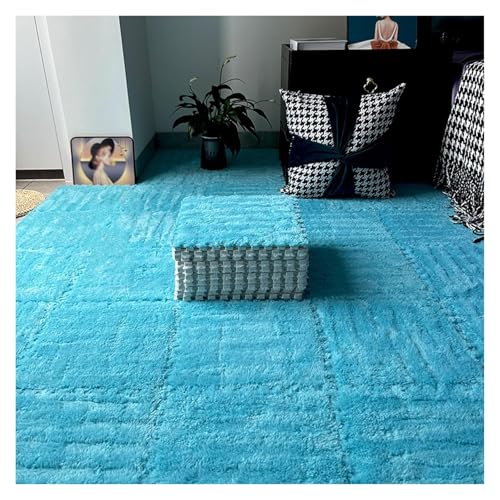 Interlocking Mat Wasserdicht Hochelastische Spielm 16 Stück ineinander greifende Plüsch-Bodenfliesen, Teppichquadrate, 12 x 12 Zoll flauschige Puzzleteil-Bodenmatte, Puzzlematte for das Wohnzimmer(Blu von MEYINGOU