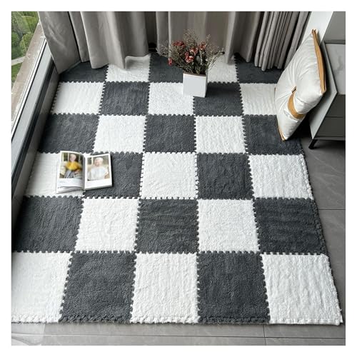 Interlocking Mat Wasserdicht Hochelastische Spielm 16 Stück ineinander greifende Plüsch-Bodenfliesen, Teppichquadrate, 12 x 12 Zoll flauschige Puzzleteil-Bodenmatte, Puzzlematte for das Wohnzimmer(Gra von MEYINGOU